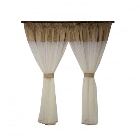 Perdele unicat - Perdea Velaria ivoire de bucatarie cu tafta copaci, 230x140 cm