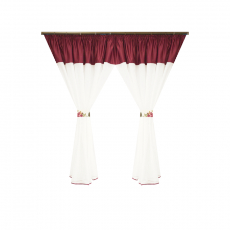 Perdele bucatarie - Perdea Velaria voal alb si tafta grena, 340x150 cm