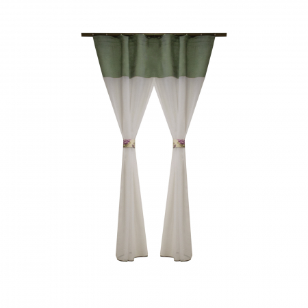Perdele bucatarie - Perdea Velaria voal alb cu banda verde, 140x150 cm