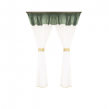 Perdele bucatarie - Perdea Velaria in alb si banda verde, 220x145 cm