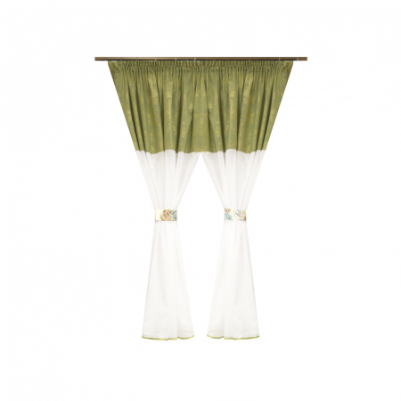 Perdele bucatarie - Perdea Velaria ploita alba cu asos verde, 280x145 cm