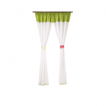 Perdele bucatarie - Perdea Velaria in alb cu banda verde brotacel, 180x160 cm