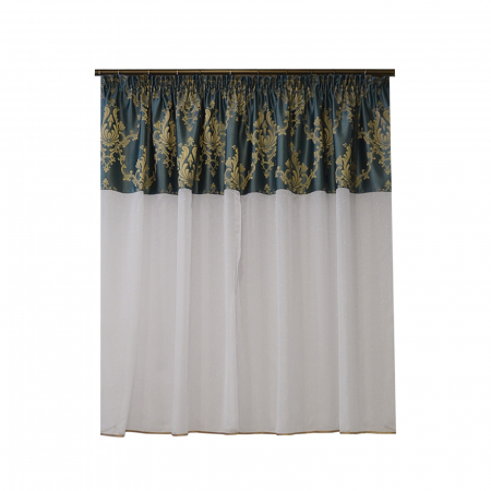 Perdele bucatarie - Perdea Velaria ploita alba cu tafta turcoaz, 235x145 cm