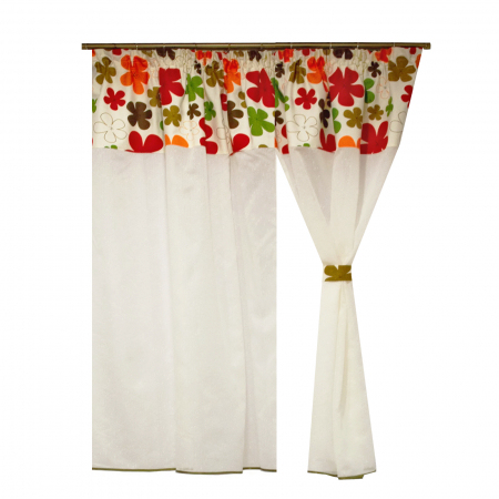 Perdele unicat - Perdea Velaria ploita ivoire cu flori multicolor, 200x145 cm