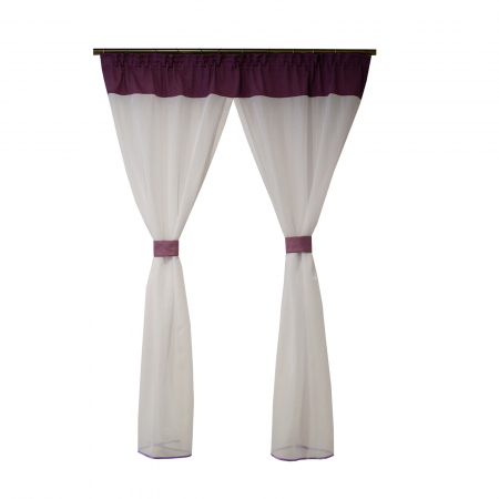 Perdele bucatarie - Perdea Velaria voal alb si lila, 140x165 cm