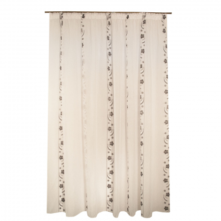 Perdele balcon - Perdea Velaria sable alb cu flori negre