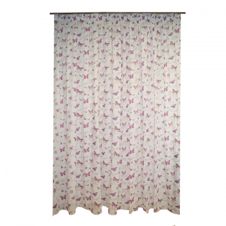 Perdele la oferta - Perdea Velaria alba cu fluturi mov, 340x260 cm