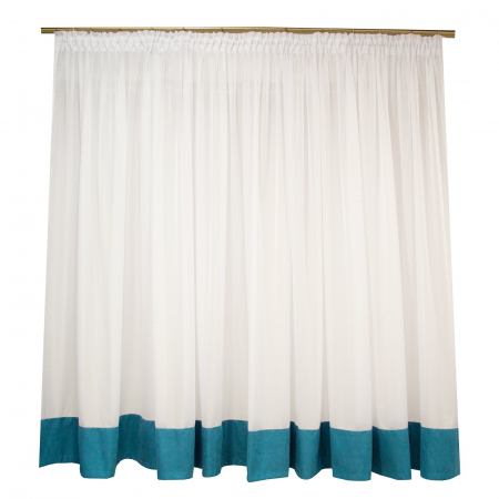 Perdele bucatarie - Perdea Velaria alba cu bordura turcoaz, 430x160 cm
