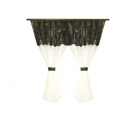 Perdele - Perdea Velaria ivoire cu suet negru patina aurie, 420x145 cm