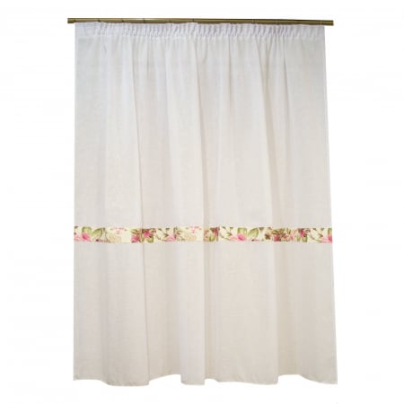 Perdele bucatarie - Perdea Velaria alba cu flori roz, 200x170 cm