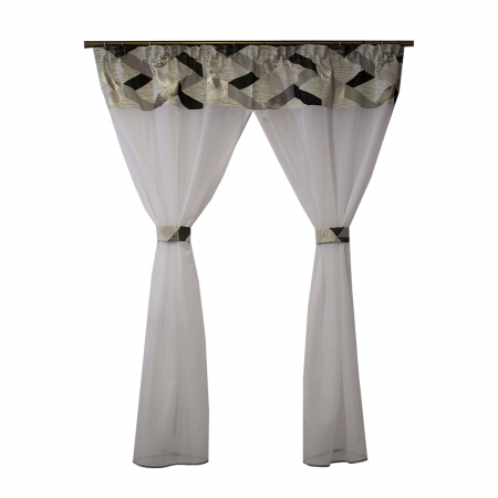 Perdele bucatarie - Perdea Velaria alba si tafta gri, 150x175 cm