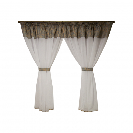Perdele bucatarie - Perdea Velaria voal premium alb si tafta gri, 360x160 cm