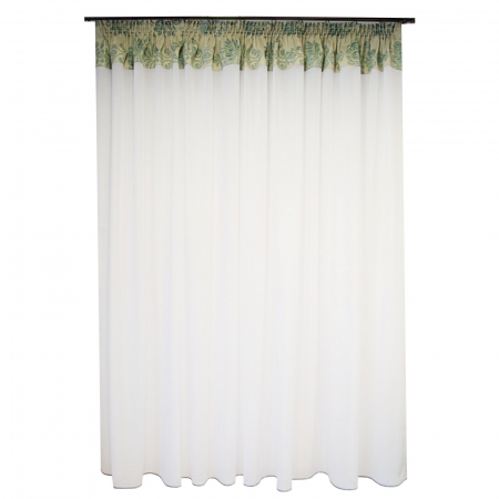 Perdele bucatarie - Perdea Velaria in alb cu baroc menta, 300x200 cm