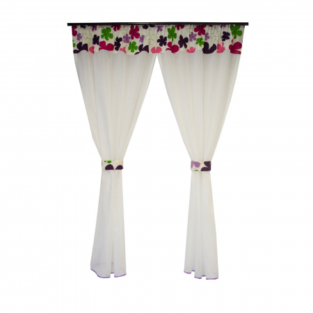 Perdele bucatarie - Perdea Velaria ivoire cu flori multicolore, 150x170 cm