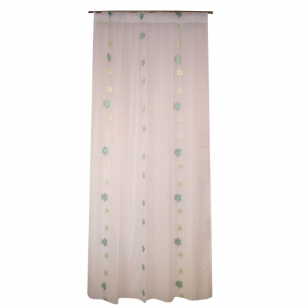 Perdele bucatarie - Perdea Velaria alba cu flori verzi, 160x245 cm