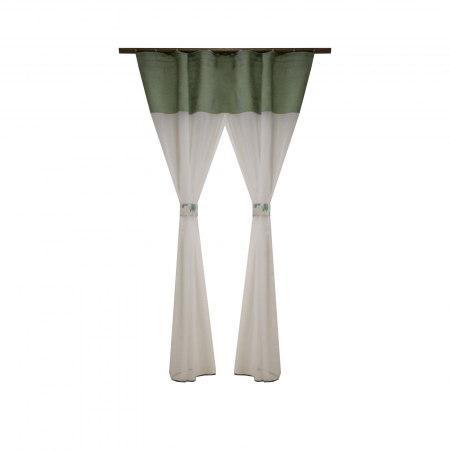 Perdele bucatarie - Perdea Velaria in alb cu banda verde, 145x150 cm