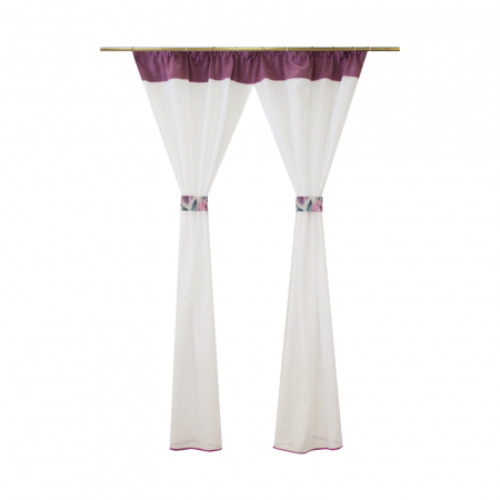 Perdele bucatarie - Perdea Velaria voal alb si milas lila, 145x155 cm