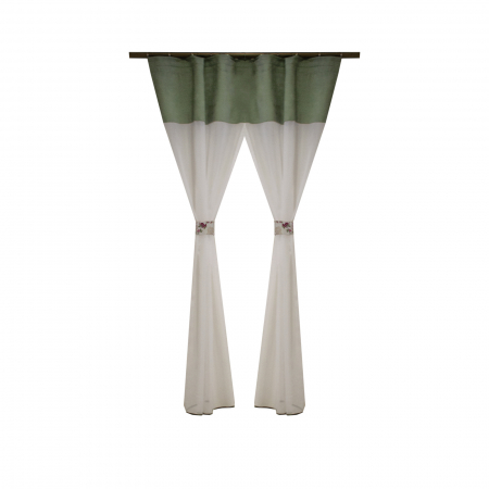 Perdele bucatarie - Perdea Velaria voal ivoire si banda verde, 145x150 cm
