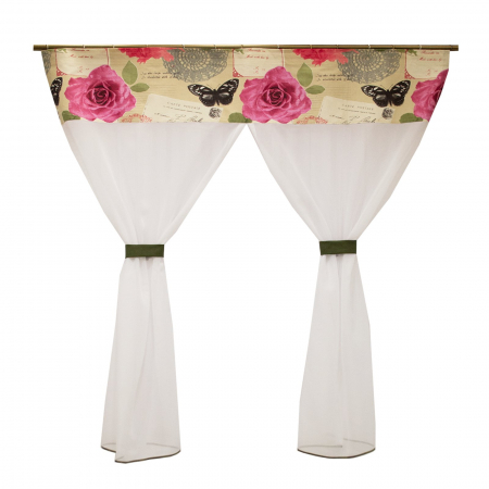 Perdele bucatarie - Perdea Velaria voal alb cu cu flori, 140x180 cm