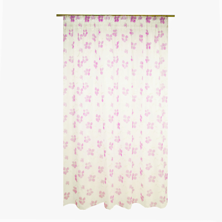 Perdele clasic - Perdea Velaria voal alb cu flori mov diverse dimensiuni