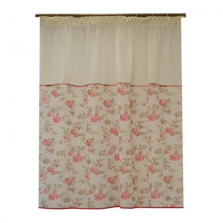 Perdele unicat - Perdea Velaria in ivoire cu flori rosii, 140x155 cm
