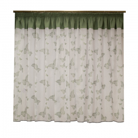 Perdele bucatarie - Perdea Velaria voal alb cu fluturi verzi pictati, 420x155 cm