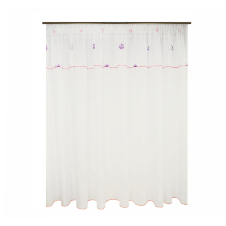 Produse - Perdea Velaria voal alb cu flori mov si roz, 355x195 cm