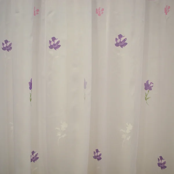 Perdea Velaria voal alb cu flori mov si roz, 355x195 cm [1]