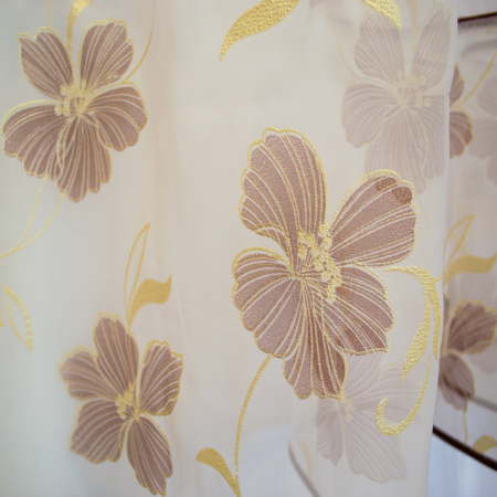 Perdea Velaria voal alb cu flori pictate maro, 370x175 cm [2]