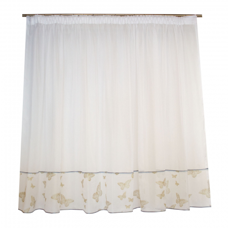 Perdele balcon - Perdea Velaria voal alb cu fluturi aurii, 380x165 cm