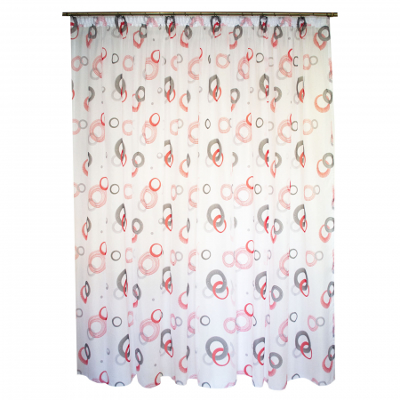 Perdele moderne - Perdea Velaria voal alb cu cercuri rosii si negre, 340x240 cm