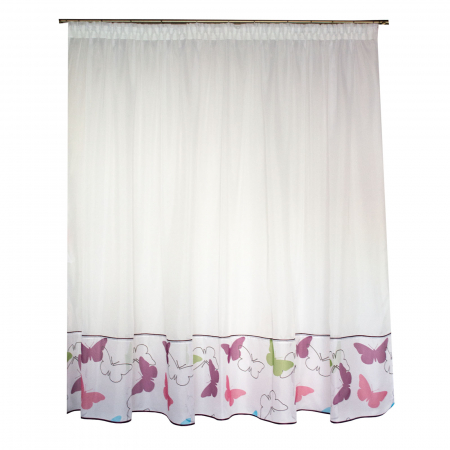Perdele bucatarie - Perdea Velaria voal alb cu fluturi multicolori, 290x175 cm