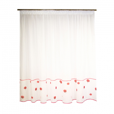 Perdele balcon - Perdea Velaria voal alb cu maci rosii, 315x190 cm