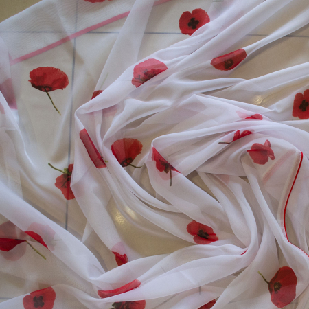 Perdea Velaria voal alb cu maci rosii, 295x220 cm [1]