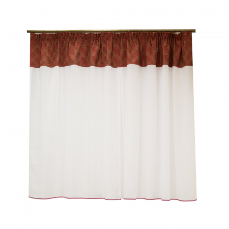 Perdele bucatarie - Perdea Velaria in alb cu banda rosie, 240x150 cm