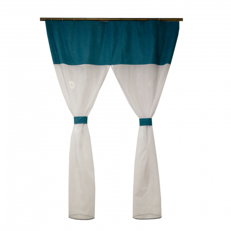 Perdele bucatarie - Perdea Velaria sable alb si turcoaz, 130x170 cm