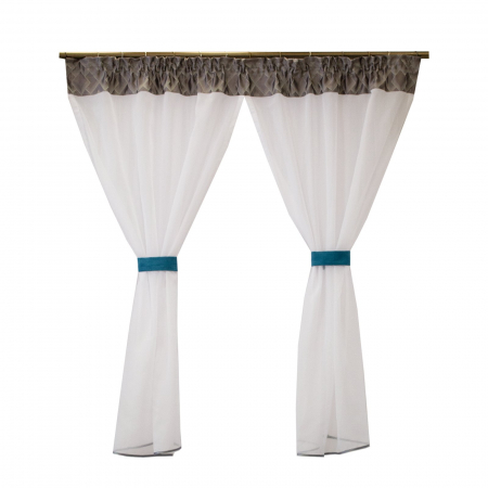 Perdele unicat - Perdea Velaria voal alb cu tafta romburi gri si esarfe, 180x150 cm