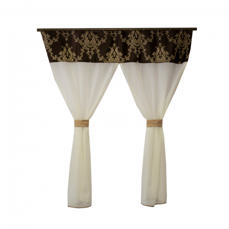 Perdele unicat - Perdea Velaria voal ivoire cu tafta baroc maro, 140x165 cm