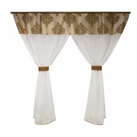 Perdele bucatarie - Perdea Velaria voal alb cu baroc wenge, 180x165 cm