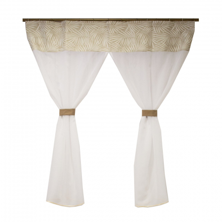 Perdele bucatarie - Perdea Velaria voal alb si tafta gri, 140x165 cm