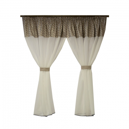 Perdele bucatarie - Perdea Velaria in ivoire cu tafta gri, 240x150 cm