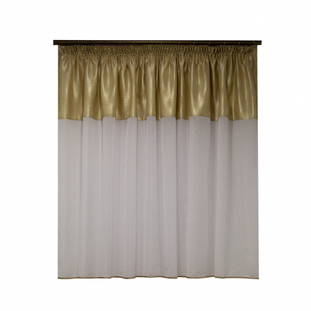 Perdele bucatarie - Perdea Velaria ploita alba cu tafta aurie, 295x145 cm