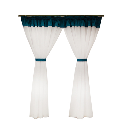 Perdele bucatarie - Perdea Velaria voal alb suprem cu suet turcoaz, 300x155 cm