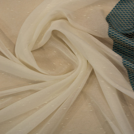 Perdea Velaria ploita ivoire si tafta turcoaz, 195x145 cm [2]