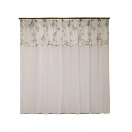 Perdele bucatarie - Perdea Velaria voal alb si fluturi verzi, 290x145 cm