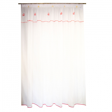 Perdele moderne - Perdea Velaria voal cu flori rosii, 310x250 cm