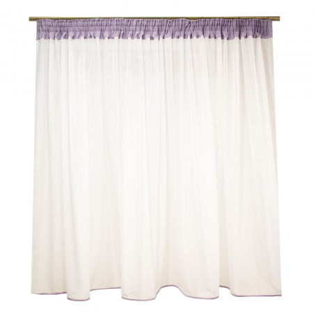 Perdele la oferta - Perdea Velaria voal alb cu bata lila, 360x165 cm