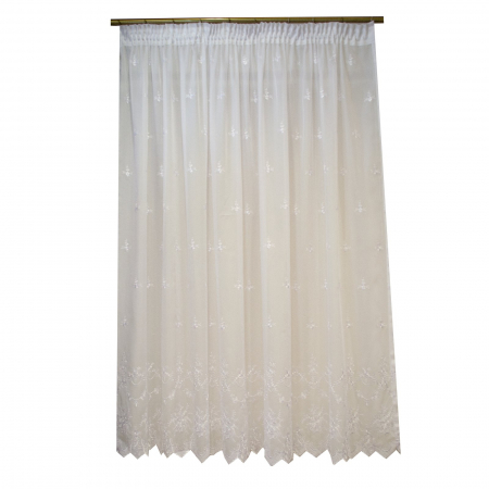 Perdele bucatarie - Perdea Velaria voal alb cu broderie florala, 355x155 cm