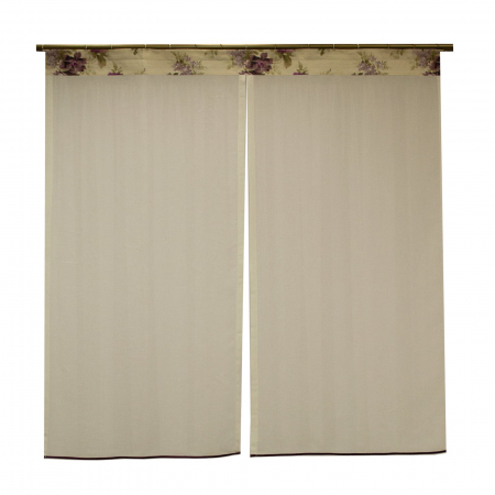 Perdea Velaria din in ivoire cu flori lila, 135x155 cm [2]