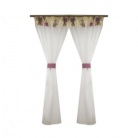 Perdele bucatarie - Perdea Velaria in alb cu flori, 180x160 cm